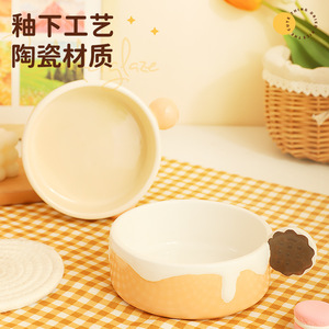 Bol en céramique pour chat, couleur crème, matériau de qualité alimentaire, pour l'alimentation et l'eau des chats, forme arrondie, bol d'alimentation pour animaux de compagnie - Product Image 2