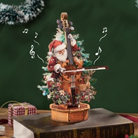 Holz-Cello Spieluhr 3D-Puzzle, Handkurbel-Mechanik spielt Weihnachtsmelodie, DIY-Montage Heimdekoration Geschenk
