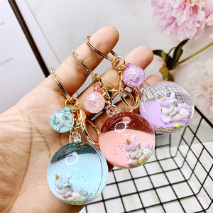 Portachiavi Creativo in Acrilico e Lega con Sabbie Mobili Liquide, Sfera di Cristallo, <span class=keywords><strong>Unicorno</strong></span> Fluttuante, Ciondolo Piccolo per Auto e <span class=keywords><strong>Borsa</strong></span> - Product Image 3