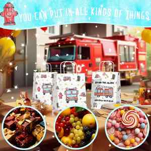 Sacs cadeaux sur le thème des camions de pompiers avec poignées, sacs de rangement pour friandises et cadeaux de pompier, adaptés aux fêtes d'anniversaire - Product Image 3