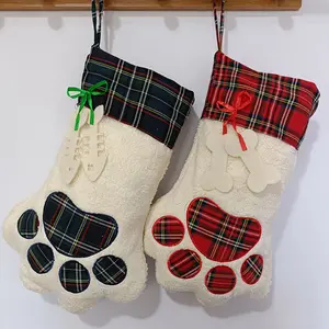 New Paw Shape Giáng Sinh Stocking Vật Liệu Chất Lượng Cao Sherpa Giáng Sinh Trẻ Em Vớ Trang Trí Con Chó Paw Xmas Stocking Trang Trí