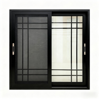Fenêtre coulissante moderne à cadre noir en aluminium, double vitrage, insonorisée, étanche, avec grille extérieure, certifiée Energy Star - Offre Spéciale