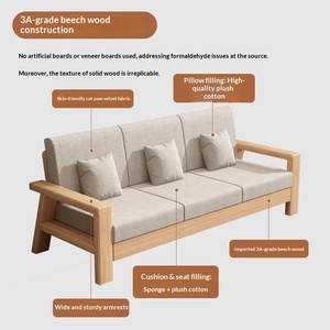 Nuovo Divano in Legno Massello a Forma di U in Stile Cinese, Set Moderno e Minimalista per Soggiorno, Tre Posti in Faggio con Imbottitura in Spugna per Piccoli Appartamenti - Product Image 3