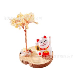 Arbre à Monnaie en Cristal Naturel avec Chat Porte-Bonheur sur Base en Bois, Décoration d'Intérieur, Cadeau d'Affaires - Product Image 5