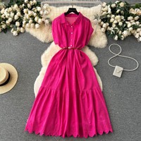 Robe longue plissée évidée taille haute style chinois coupe trapèze pour femme, idéale pour les fêtes estivales – Nouvelle collection 2026, succès de vente