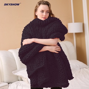 Couverture en tricot épais d'Islande en laine mérinos faite à la main surdimensionnée en gros à bas prix - Product Image 6