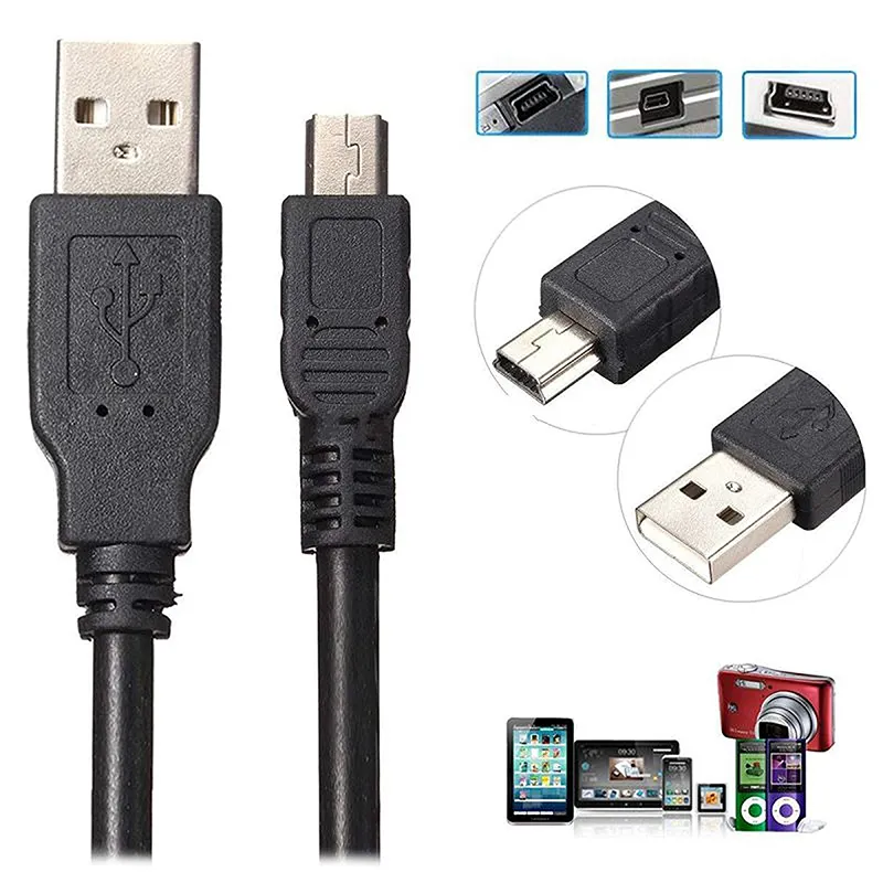 Data Charging Cord 5Pin Mini B Cable USB 2.0 Type A Male to Mini USB Cable for GoPro PS3 Controller MP3 Player Dash Camera GPS