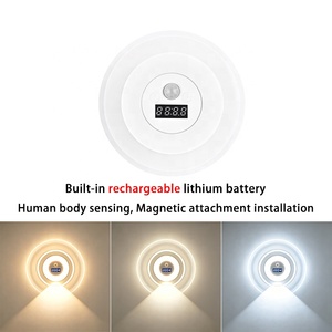 Round LED night <b>light</b> with digital clock, magnetic installation via human body sensor, equipped with rechargeable battery - Product Image 1