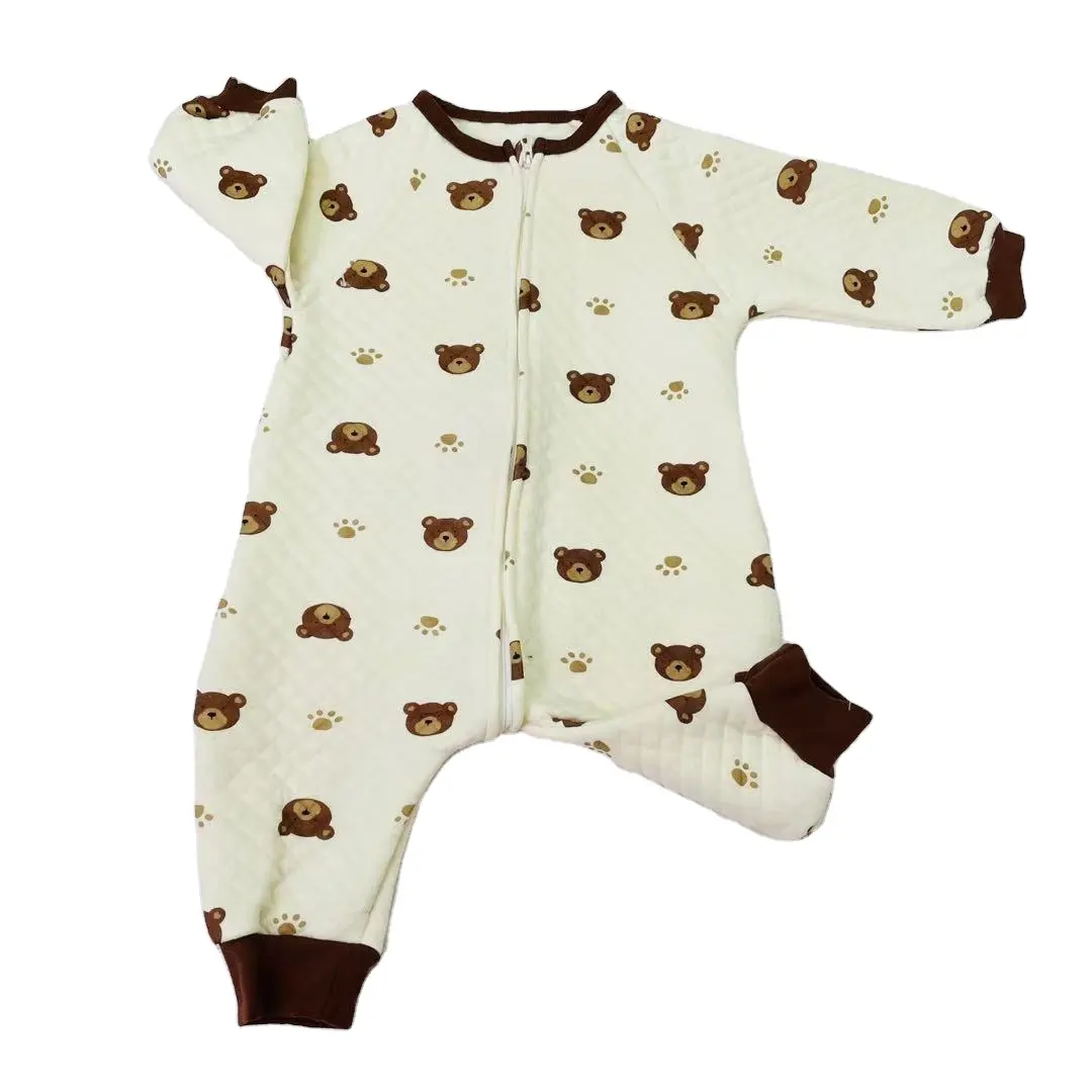 Round neck allover printed 100% cotton children onesie pajamas boys girls' sleepwear with long sleeve and zipper opening