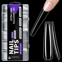 JIEYU Boîte de capsules d'ongles sans courbe C, demi-couverture et couverture complète, longues, forme Stiletto, Carré, Cercueil, en ABS, longueur naturelle
