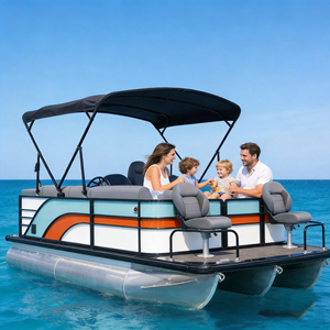 Bateau ponton sportif directement de l'usine avec coque en tube d'aluminium, pont marin et sièges lounge gris pour la pêche en lac et les loisirs - Product Image 2
