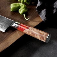 Ensemble de couteaux de chef japonais de haute qualité manche en résine rouge damas VG10 acier au carbone 67 couches fait à la main pour couper les légumes de viande