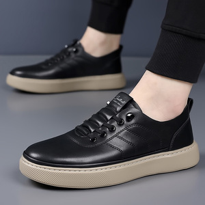 <b>White</b> Pu Leather Men's Casual Sneakers Toe <b>Lace</b>-Up Breathable Summer Outdoor Shoes Lightweight Driving Wear EVA Midsole Rubber - Product Image 3