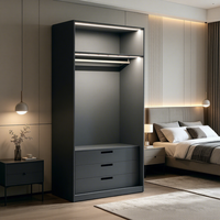 Armoire de chambre minimaliste autoportante avec éclairage LED, trois tiroirs, grande capacité, écologique, pour appartement