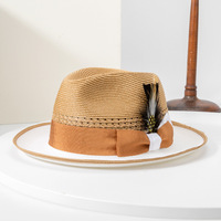 Chapeau de jazz à bord plat haut de la mode européenne américaine personnalisée bandes plumes Fedoras chapeaux de paille casquettes