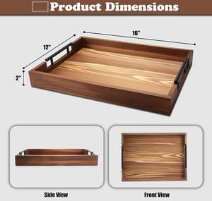 Nouveau produit tendance Grand plateau en bois Ottoman Plateau de service en bois avec poignée et sous-verre pour le salon - Product Image 2