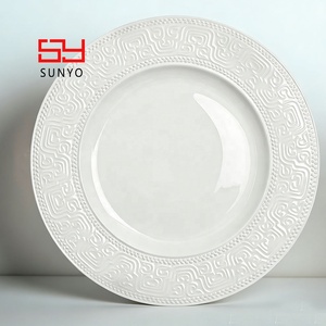 Plato de cerámica redondo de 13 pulgadas de porcelana fina, blanco vintage, con cuentas de vidrio prensado en relieve, para sopa y aperitivos, venta al por mayor - Product Image 5
