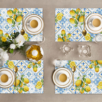 Set de 4 sets de table imprimés motif citron bleu italien, 12x18 pouces, pour la décoration de table à manger et de fêtes à domicile