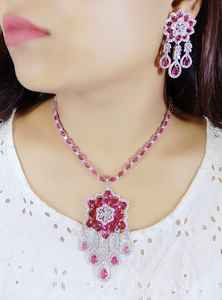 American Diamond Pendant <b>Set</b> Cz Stone Party Wear Premium Design <b>Jewellery</b> Handmade Bulk Product - Product Image 2