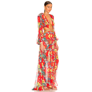 Trendy Fashion Blumen druck Kleid aus geschnittene Taille mit Ring Maxi kleid - Product Image 5