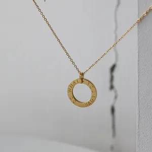Trending Korean Style Women Jewelry Stainless Steel 18K Gold Plated Do What You Love Word Circle Pendant Necklaces