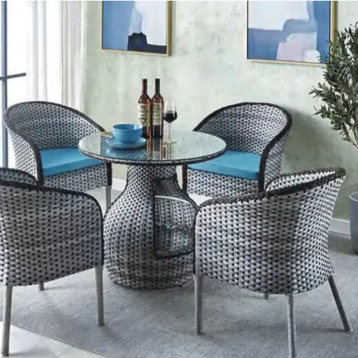 4 seater classic style rattan wicker dining table and chair outdoor rattan garden set