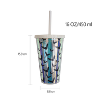 Gobelet réutilisable de 450 ml sur le thème d'Halloween avec couvercle et paille, en plastique de qualité alimentaire sans BPA, pour les fêtes
