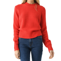 LASARO INTERNATIONAL Pull en tricot à col rond rouge pour femme, manches longues, couleur unie, vêtement décontracté, longueur normale, 100% coton