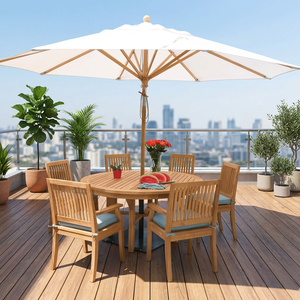 Conjunto de Comedor Minimalista y Duradero de Madera de Teca Sólida para Patio, con Mesa Redonda, Sillas y Sombrilla para Jardín, Patio Trasero y Comedor junto a la Piscina - Product Image 3
