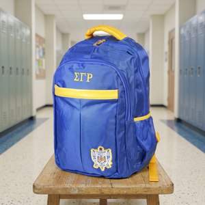 Sigma Gamma Rho Unisex <b>Backpack</b> with Letter Pattern Blue and Gold Corduroy <b>Canvas</b> Lining Zipper Closure Breathable Design - Product Image 3