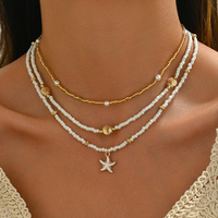 Colliers YEHHY en perles de riz imitation perle, étoile de mer dorée et coquillages, style plage et océan, faits à la main, bijoux quotidiens pour femmes