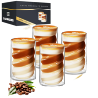 Ensemble de tasses à café en verre à double paroi de 400 ml, résistantes à la chaleur, pour cappuccino et latte, avec cuillères, design moderne et transparent, pour la maison et le café