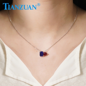 S925 plata esterlina azul real rectángulo corte esmeralda zafiro y sangre de Paloma rojo corazón forma rubí colgante collar - Product Image 6