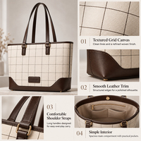Sac fourre-tout en toile personnalisé pour homme, grande capacité, motif à carreaux, sac à main minimaliste de couleur unie, OEM, étiquette privée
