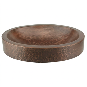 Évier rond élégant en cuivre avec un brillant poli fait à la main durable et idéal pour les salles de bains minimalistes modernes - Product Image 1