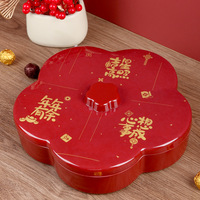 Plateau à bonbons rouge de style chinois à cinq compartiments, pour salon, table basse, mariage, boîte de rangement pour noix, fruits du Nouvel An