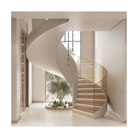 Escalier d'intérieur incurvé moderne de haute qualité Marbre/Bois Marches Escaliers intérieurs en colimaçon avec garde-corps à barre ronde