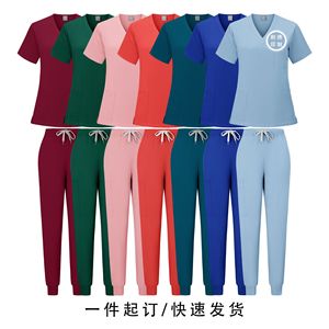 Custom Nurse Scrub Uniforms V-Neck Short Sleeve Polyester Moisture Wicking Women Hospital Workwear Set - Product Image 3