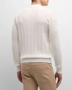 Pull polo en tricot côtelé à manches longues décontracté d'affaires personnalisé Pull en tricot respirant pour hommes - Product Image 4