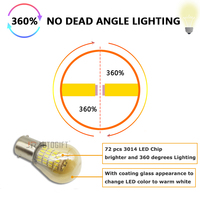 Bombilla LED Automotriz, Lámpara Indicadora BA15S BA15D BAY15D, LED Blanco Cálido 4300K 12V-24V S25 1156 1157 3014 72SMD, Luz de Señalización LED