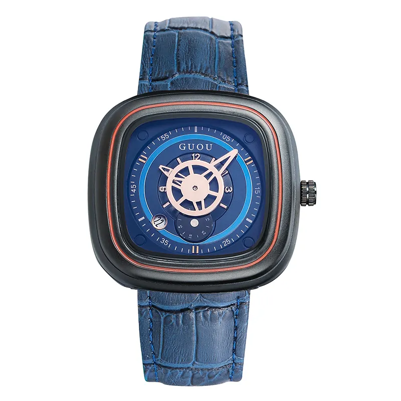 GUOU men's watch with calendar fashion trend square retro waterproof quartz men's watch wholesale