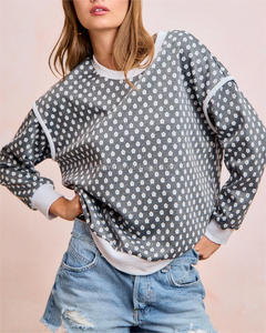 Suéter de Punto para Mujer, Talla Grande, Hombros Caídos, Manga Larga, Estampado Floral Completo, Ribete en Contraste, Otoño Invierno - Product Image 2