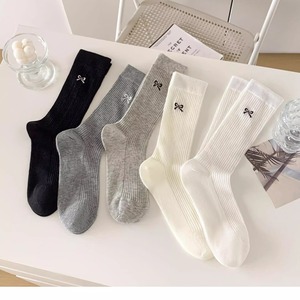 Women's Mid Calf Socks With Bow Breathable Slouch Style Solid Color Polyester Fiber Sweat Absorbing Casual Socks - Product Image 1