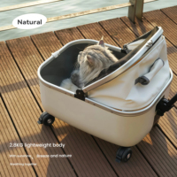 Chariot de transport pour animaux de compagnie à coque rigide avec roues pivotantes, poignée télescopique, auvent, ventilation et anti-évasion pour chats et chiens