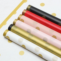Kertas Pembungkus Bunga Korea Motif Bunga dengan Pinggiran Emas, Kertas Pembungkus Buket Bunga Matte Tahan Air