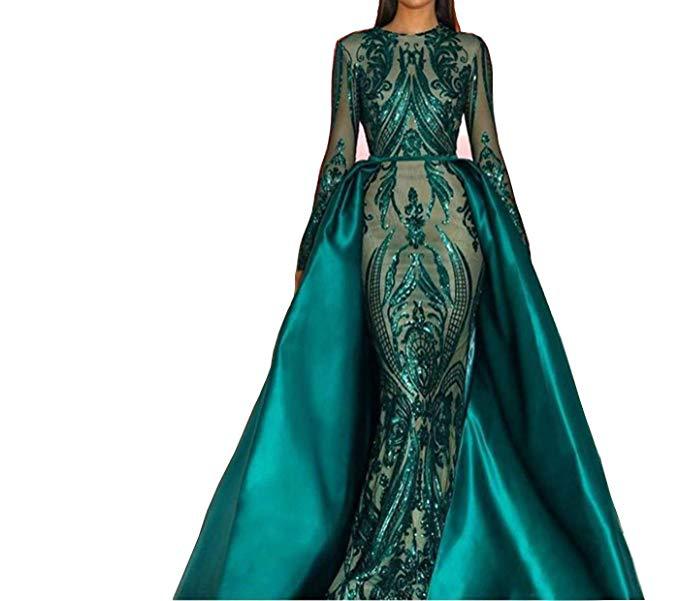 Vestidos de noite femininos, decote redondo esmeralda verde mdbay casamento sereia formal