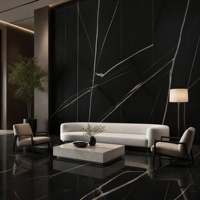 Dalle en pierre frittée polie Roland noire 1600x3200x15mm, finition veinée noir et blanc pour comptoir, mur, sol, décoration intérieure