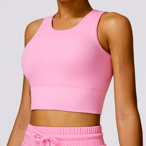 Nouvelle mode sans couture Gym Crop débardeur Fitness ajusté débardeur <span class=keywords><strong>avec</strong></span> manches courtes Yoga entraînement haut à manches courtes - Product Image 2