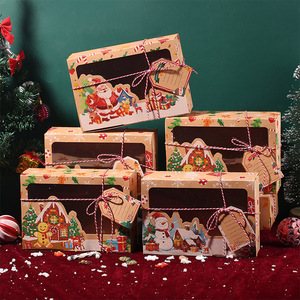 DAMAI Christmas European Style New Kraft Paper Cookie Box Square Christmas Gingerbread Candy Gift Color PVC Window Cookie Box - Product Image 2