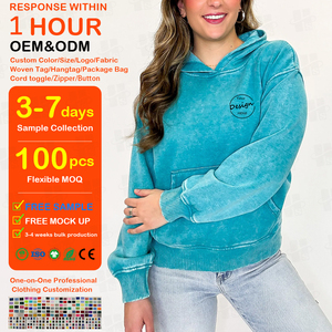 เสื้อฮู้ดดี้สกรีนลายวินเทจผ้าฝ้าย 100% คุณภาพสูงสั่งทำจำนวนมาก ทรงหลวมไหล่ตกสำหรับผู้หญิง แบบหนาพิเศษ ล้างสีแบบแอซิดวอช - Product Image 1